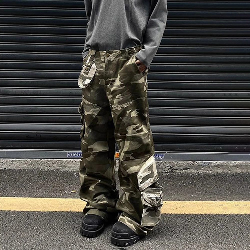 American Street Three-Dimensional Pocket Straight Overalls For Men 2025 Spring Autumn Fashion Trend Loose Casual Flared Pants