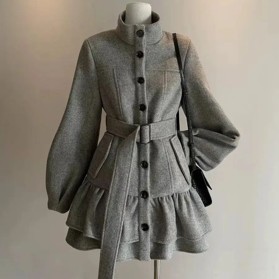 

Японское винтажное шерстяное пальто в ретро-стиле с приталенным силуэтом и уникальным дизайном, высококачественное теплое пальто
