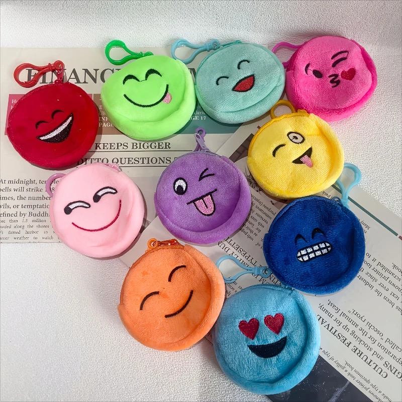5pcs Cartoon Plush Coin Purses Various Expressions Coin Purse Ladies' Wallets Zippered Keychain Mini Purses For Daily Use