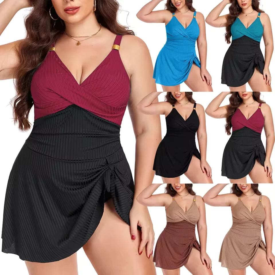 Women 1 Piece Swimsuit Lady Girls Color Block Print Bathing Suits Athletic Swimwear Costume Padded Sexy Bandage Bathing Suits
