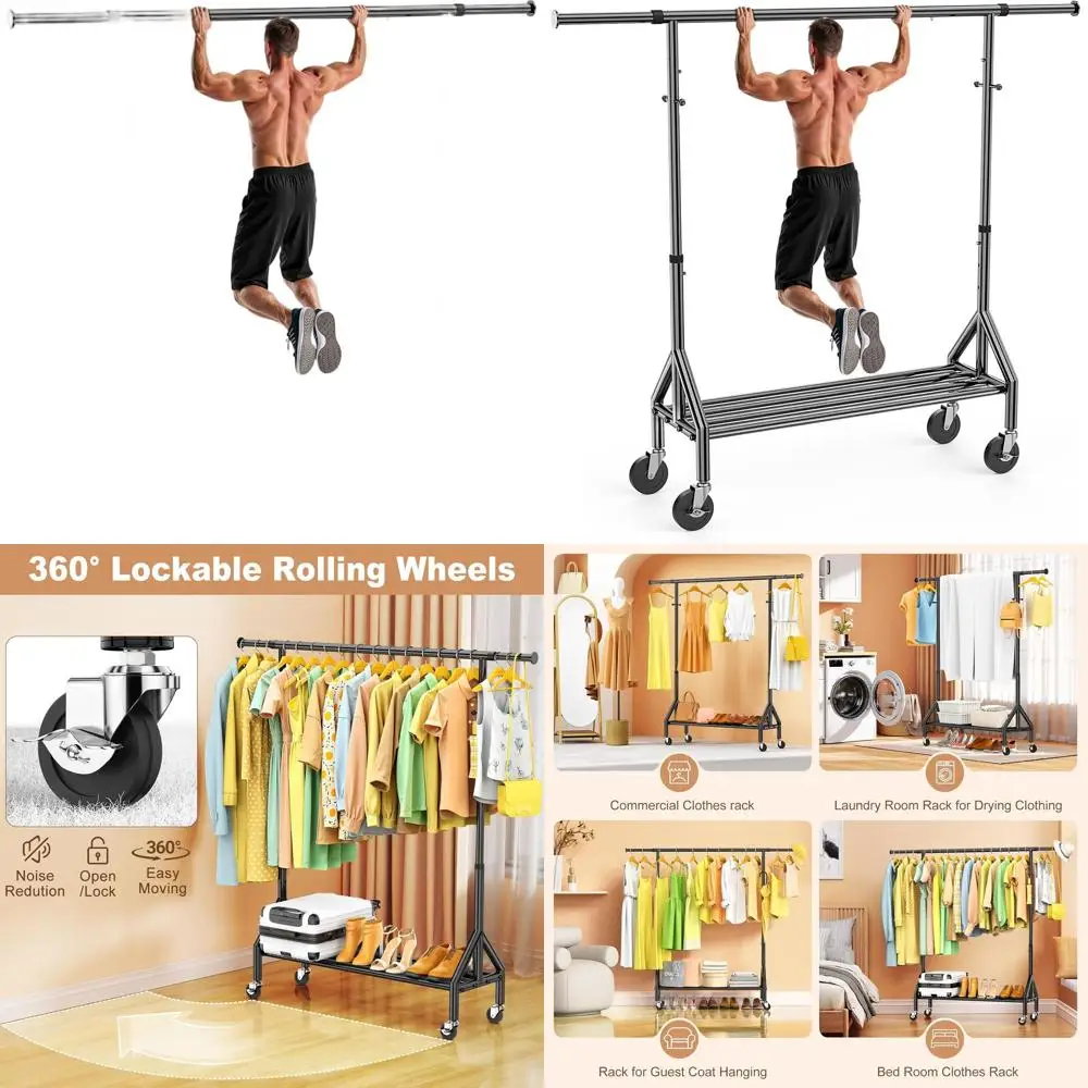 

Портативная вешалка для одежды на колесиках — регулируемая подставка для подвешивания одежды, компактный органайзер с колесиками для спален, прачечной