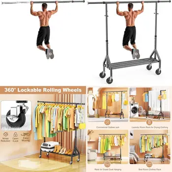 Portable Rolling Clothes Rack - Adjustable Stand for Hanging Garments, Space-Efficient Organizer with Wheels for Bedrooms, Laund