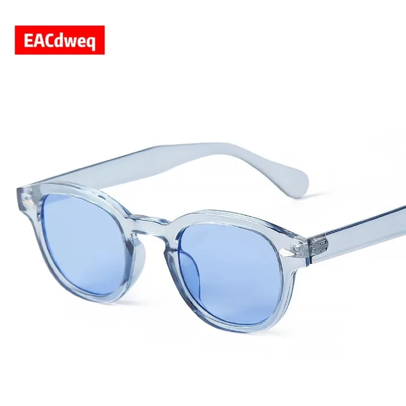 Fashion Transparent Blue Round Sunglasses Women Men Retro Rivet Shades Small Square Sun Glasses UV400 Eyewear