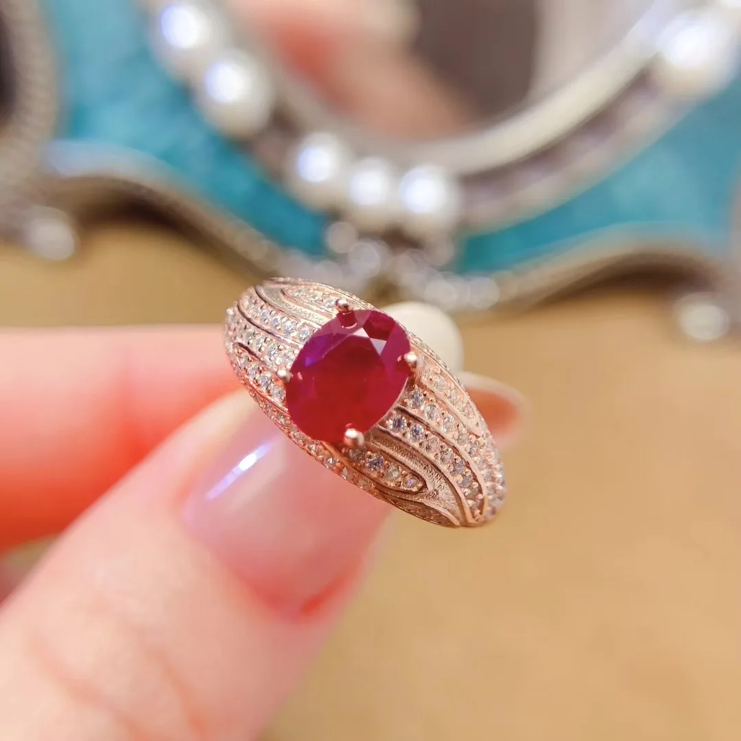 KJJEAXCMY High End Women's Ring Natural Ruby S925 Silver with Electroplating Boasting High Clarity Full Brilliance  Gift