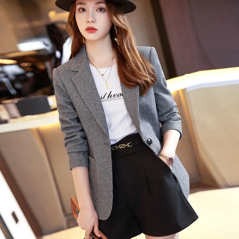 Woolen Blazer Jacket NEW Spring Autumn Women Elegant High End Slim Suit Overcoat Fashion Notched Collar Single Button Tops 4XL