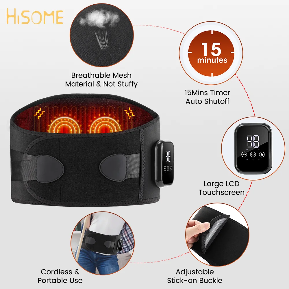 

Heating Vibration Waist Massage Belt Infrared Heating USB Charge Red Light Hot Compress Lumbar Back Support Brace Relaxation
