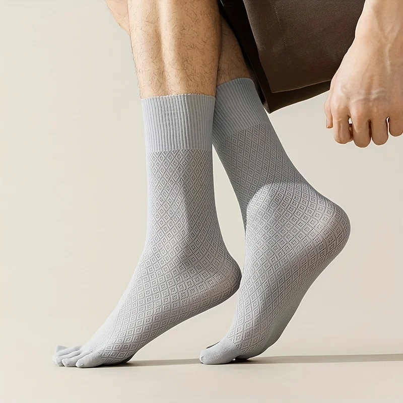 3 paires de chaussettes à cinq orteils pour hommes, respirantes, confortables, de haute qualité, moyennes, couleur unie, douces, Sox, absorbant la sueur, Anti-odeur