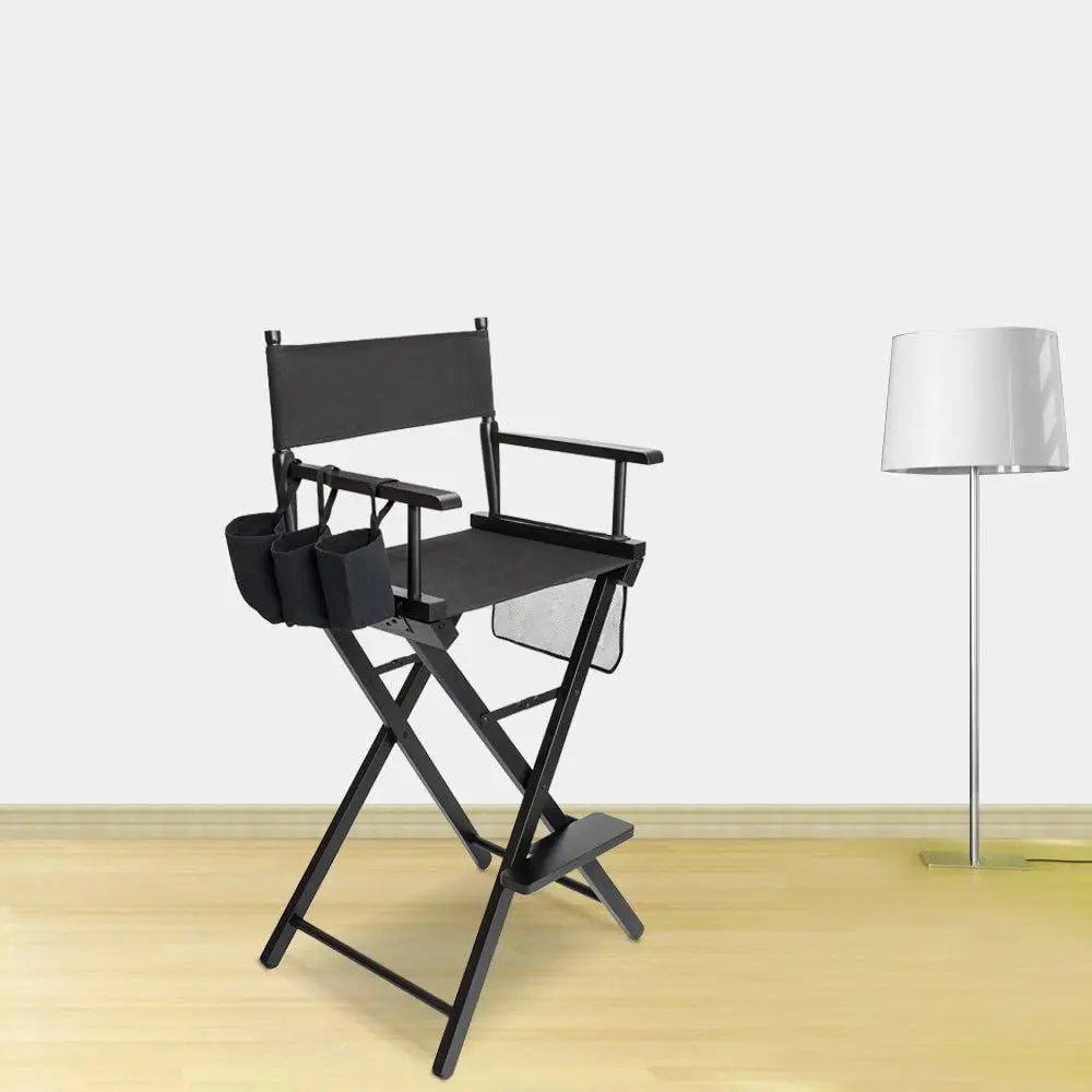 Upgraded 31 Tall Director Chair with Replacement Cover Canvas, Storage Side Bags, Portable Footrest, Supports 250 lbs, Solid Har