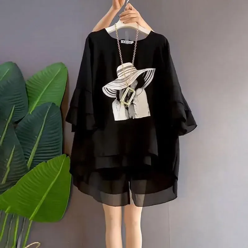 Women's Clothing Oversized All-match Casual Irregular Summer Streetwear Button Blouse 2025 Fashion Printed Loose Patchwork Shirt