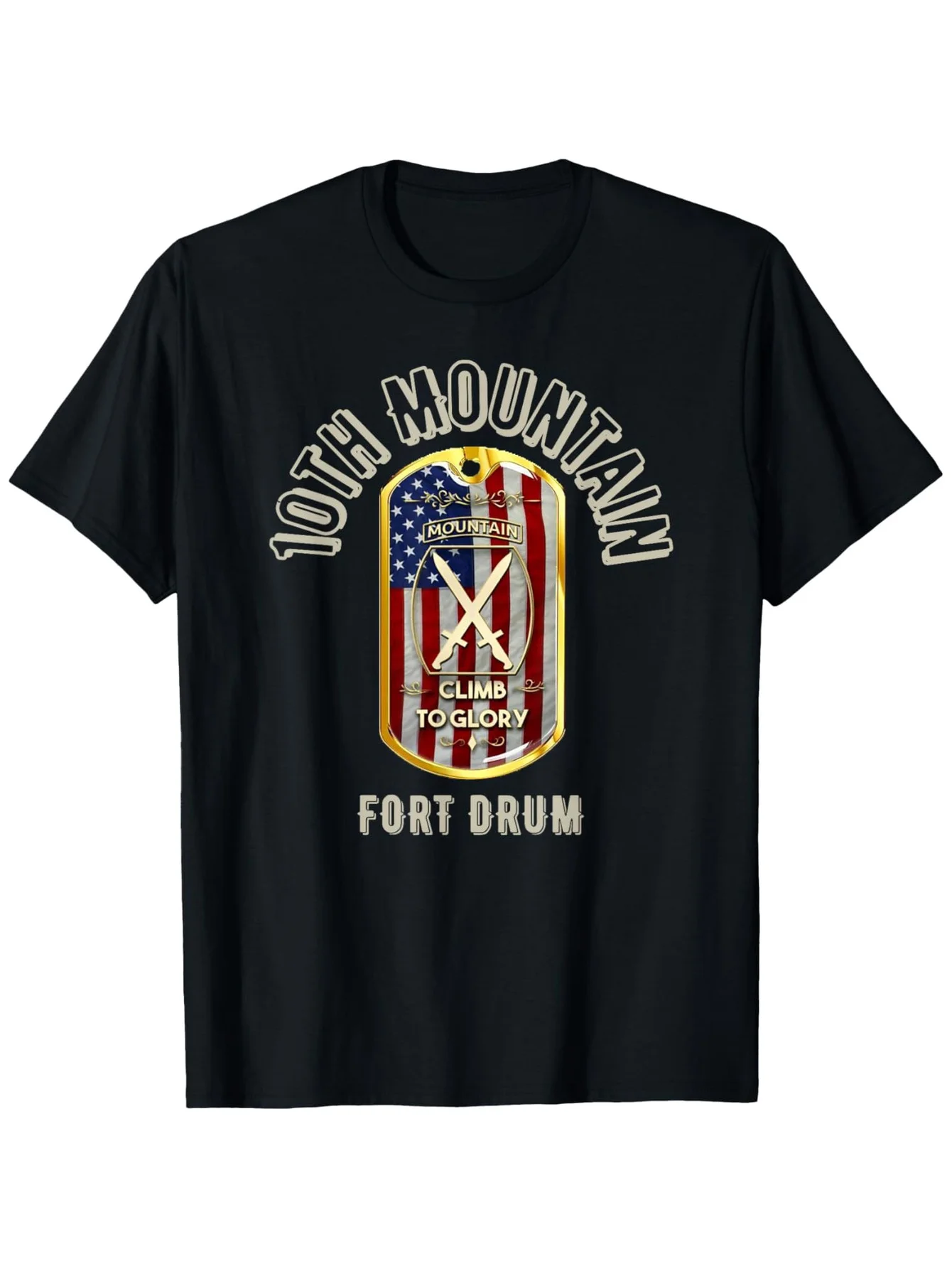 

US Army 10th Mountain Division T-Shirt - 100% Cotton S-XXXL, Black Patriotic Tee