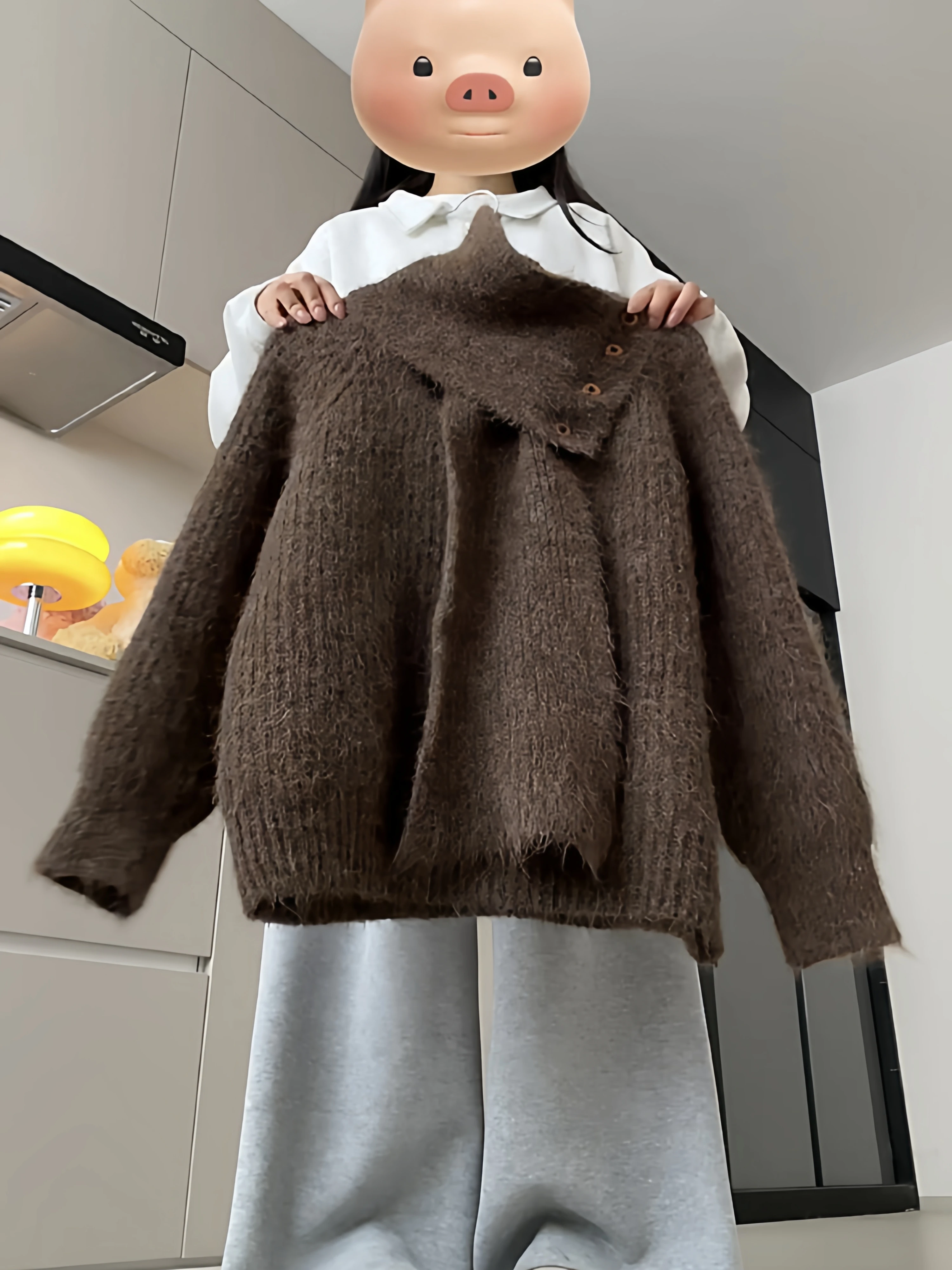 

Women's Winter New Loose Coffee Long-sleeve Knit Pullover Sweater Detachable Scarf Thickened Design Korean Commuting Office Tops