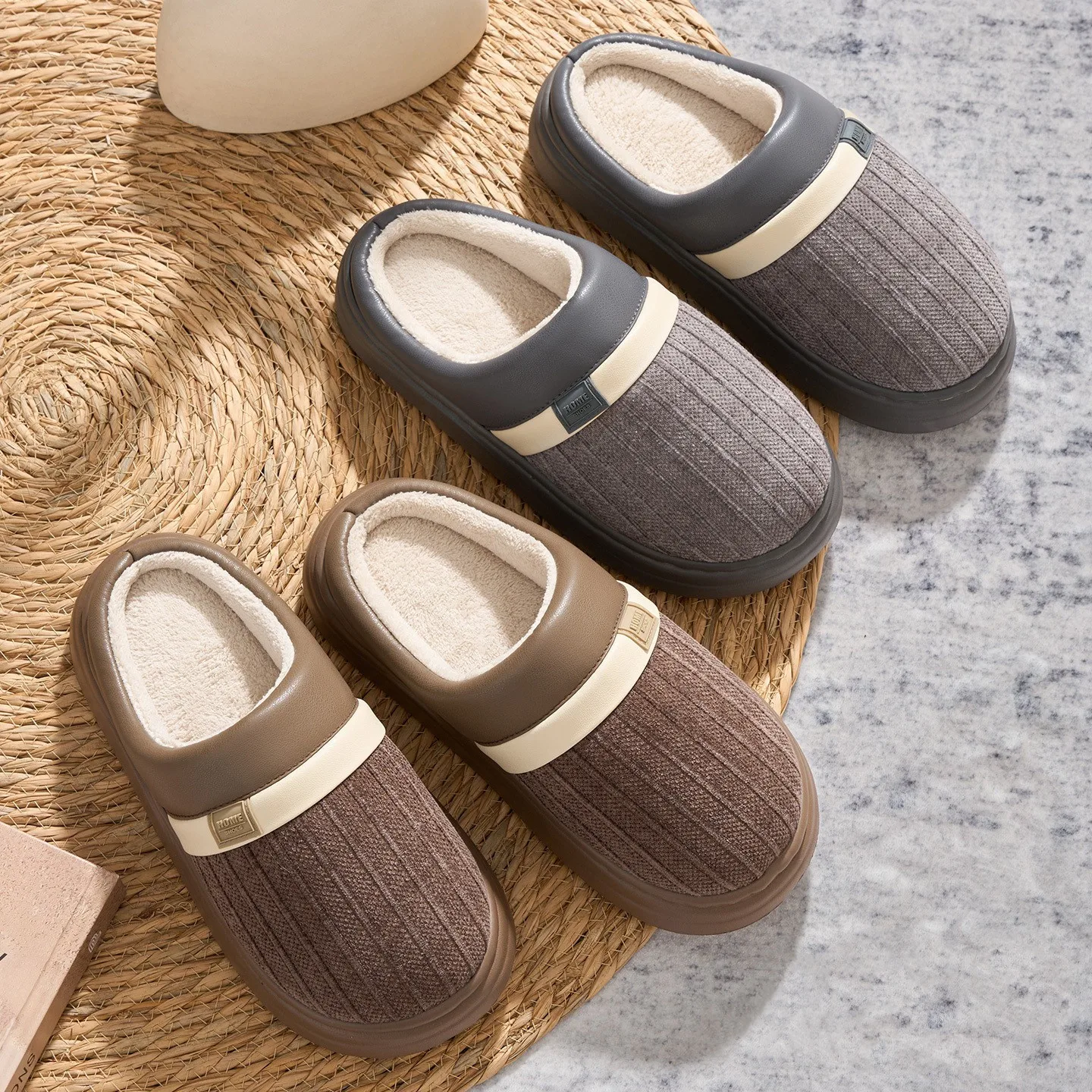 

Autumn Winter Slippers Thick Sole Men's Cotton Slipper Indoor Anti-slip Women Warm Shoes Comfortable Couple's Home Furry Slides