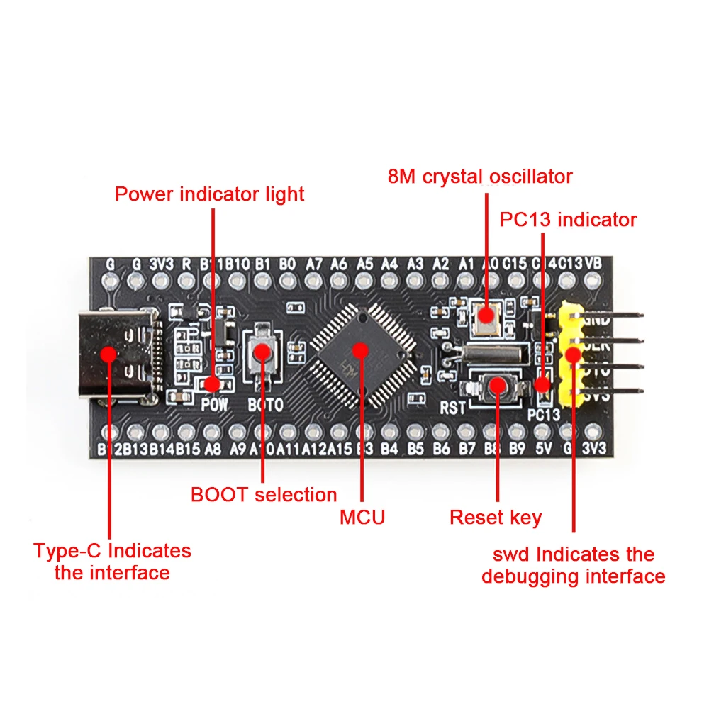 Placa de núcleo Tipo-C STM32F103C8T6 con Pasadores STM32F103C6T6 ARM STM32 Módulo de desarrollo de sistema mínimo para Arduino