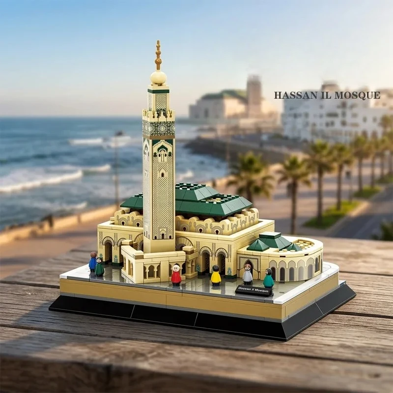 WANGE Famous Architecture Building Set Giza Pyramids Hassan II Mosque BeijingTiananmen STEM City DIY Bricks Toys for Boys Gift