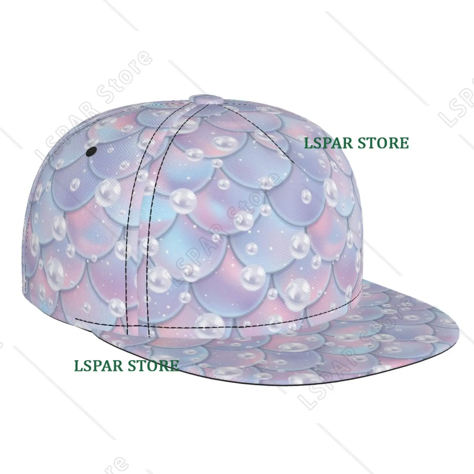 Mermaid Printed Flat Brimmed Hat Street Skateboarding Hip Hop Hat Outdoor Leisure Sunshade Baseball Hat Universal