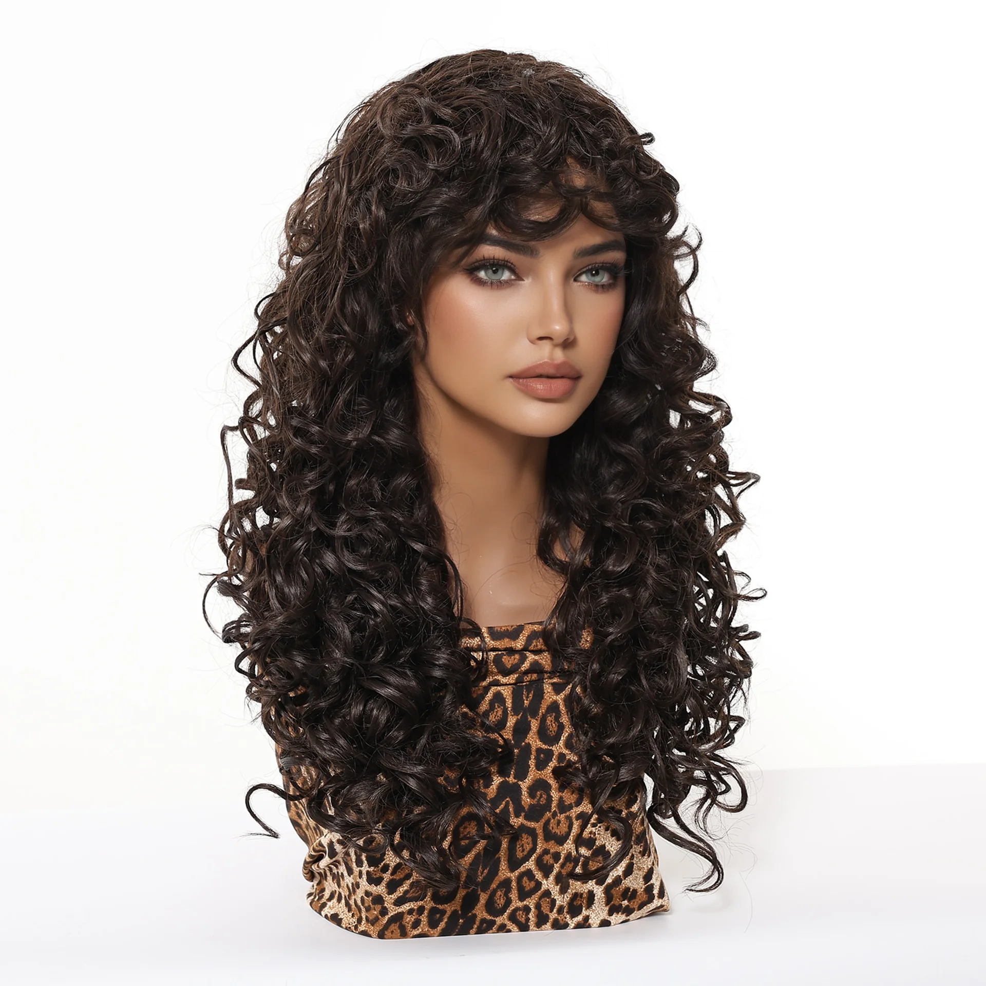 HENRY MARGSU Ladies Fashion Dark Brown Wavy Synthetic Wigs Long Natural Role-Playing Lolita Heat-Resistant Wig For Cosplay