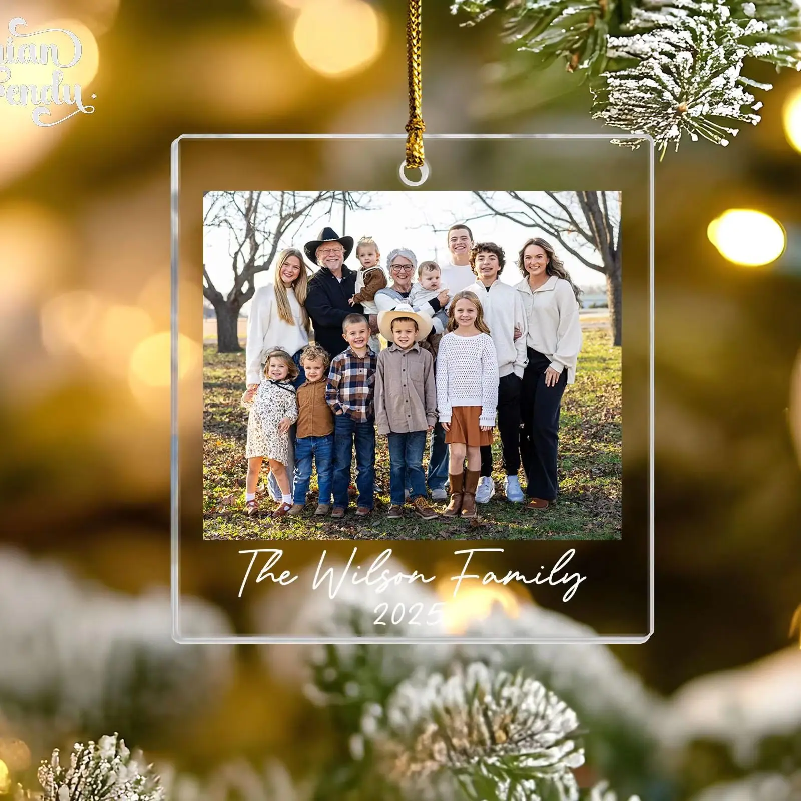 Custom Family Photo Portrait Christmas Ornament, Comes with Gold Hanging Rope, 2026 Large Family Picture Keepsake, Personalized