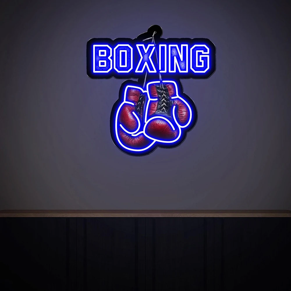 Boxing Gloves Neon Sign Boxing LED Neon Light Custom Sport Room Decoration Bedroom Wall Decor UV Printing Acrylic Light Signs
