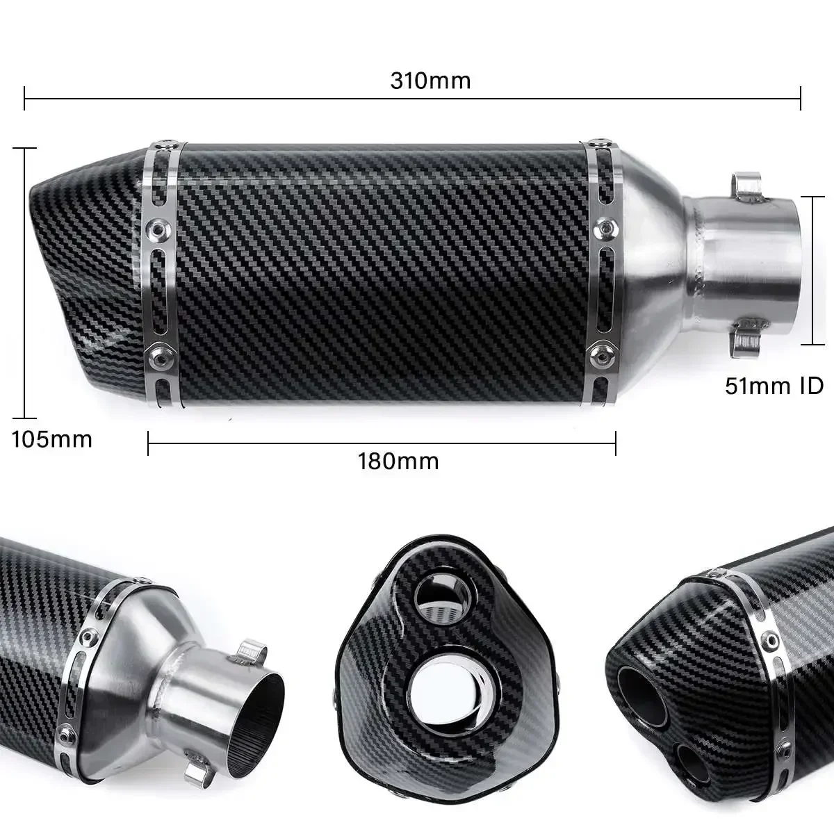 38-51mm Universal Motorcycle Exhaust System Dual Outlet Muffler Tip Carbon Fiber Stainless Steel Tail Tube Pipe Motorcycle Parts