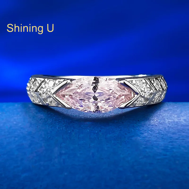 

Shining U S925 Silver Pink 5*10mm Marquise Cut Gems Ring for Women Fine Jewelry Anniversary