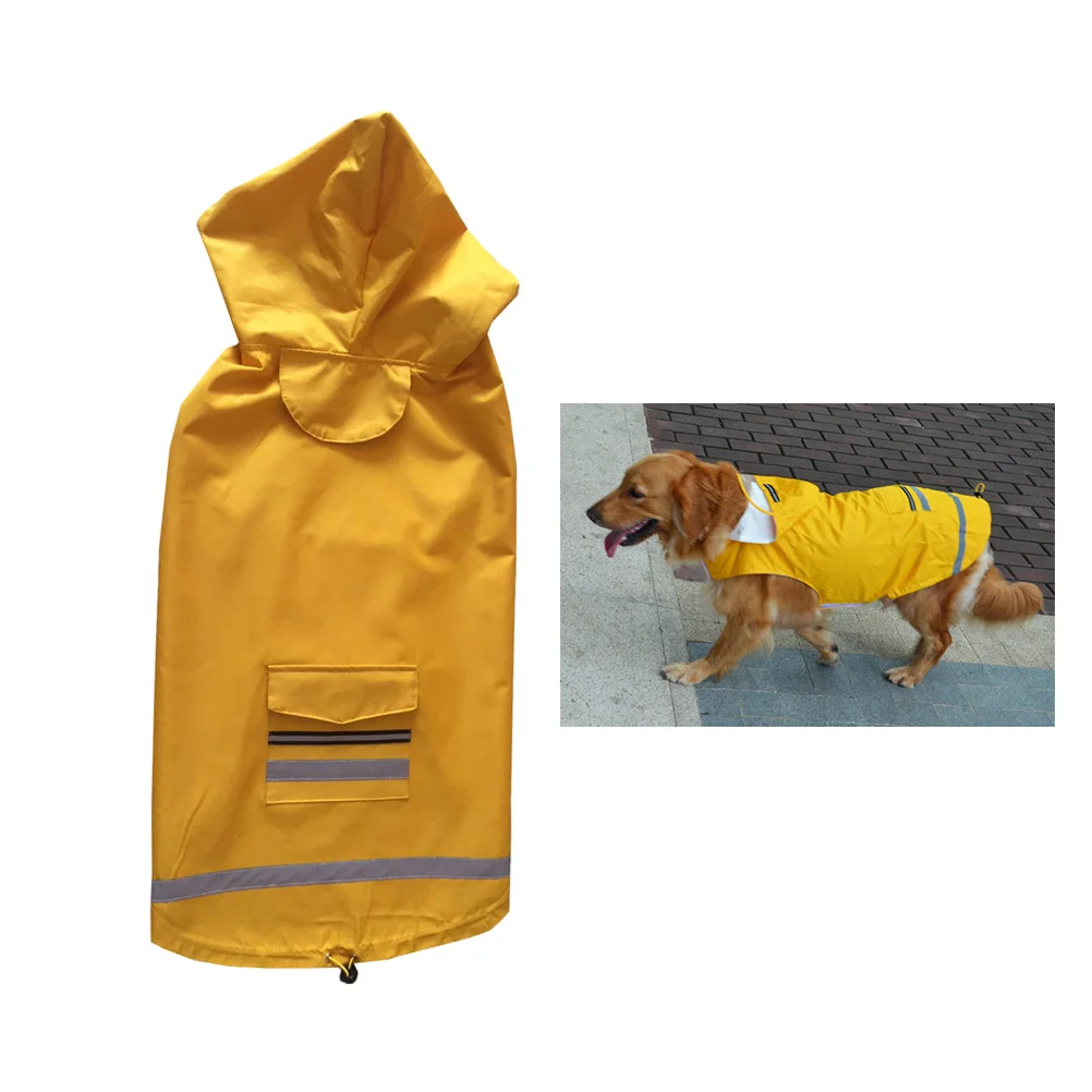 

Medium Large Waterproof Dog Raincoat Yellow Reflective Pet Rain Coat Outdoor Clothes for Golden Retriever Safety