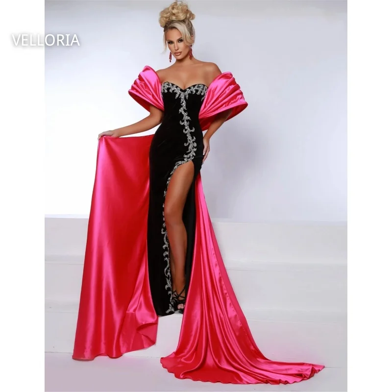 

Velvet Baddie Women's Party Dress Sexy High Slit Sweetheart Ball Gown Luxury Rhinestone Embroidery Evening Dress Customized