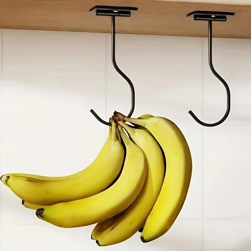 1PC Foldable Black Banana Hook - Under Cabinet Banana Holder, Self-Adhesive Banana Hanger, Heavy Duty, Saving Space, for Home view 4