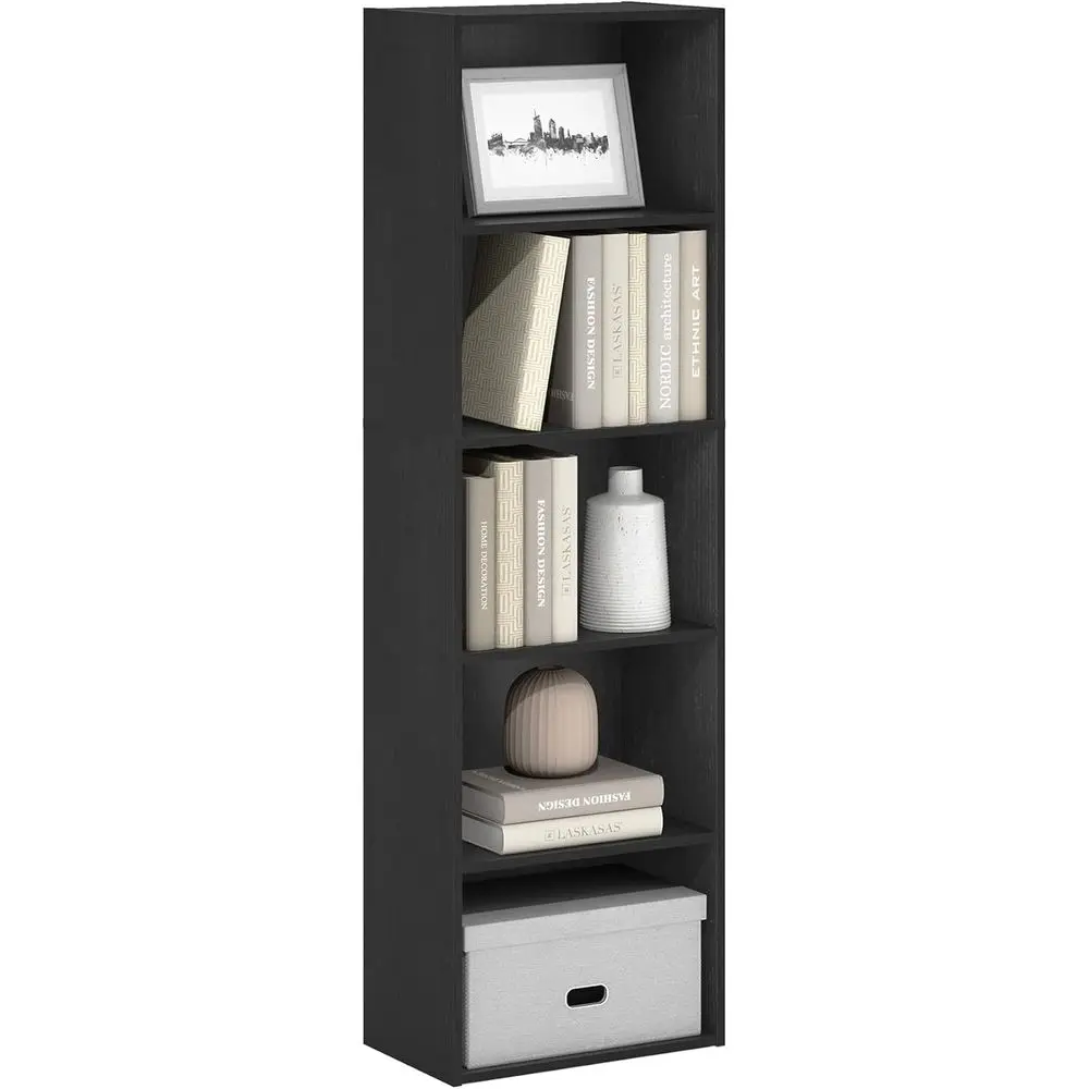 5-Tier Book Shel, Bookcase with Open Shelves, 9.4 x 15.8 x 52, Easy Assembly, Living Room, Bedroom, Home Office, Blackwood