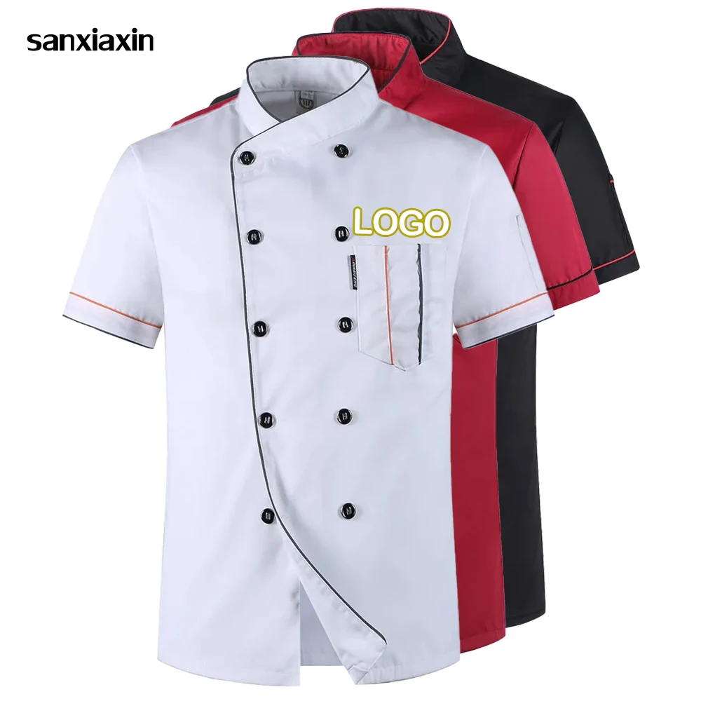 Unisex Restaurant Work Clothes Kitchen Chef Uniform Waiters Shirt Short Sleeves Chef Jacket Hotel Cooking Uniforms Works Clothes