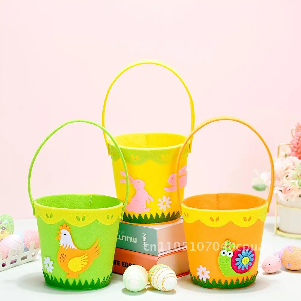

New Easter Decorations Easter Round Hand-held Non-woven Bucket Easter Decorative Ornaments