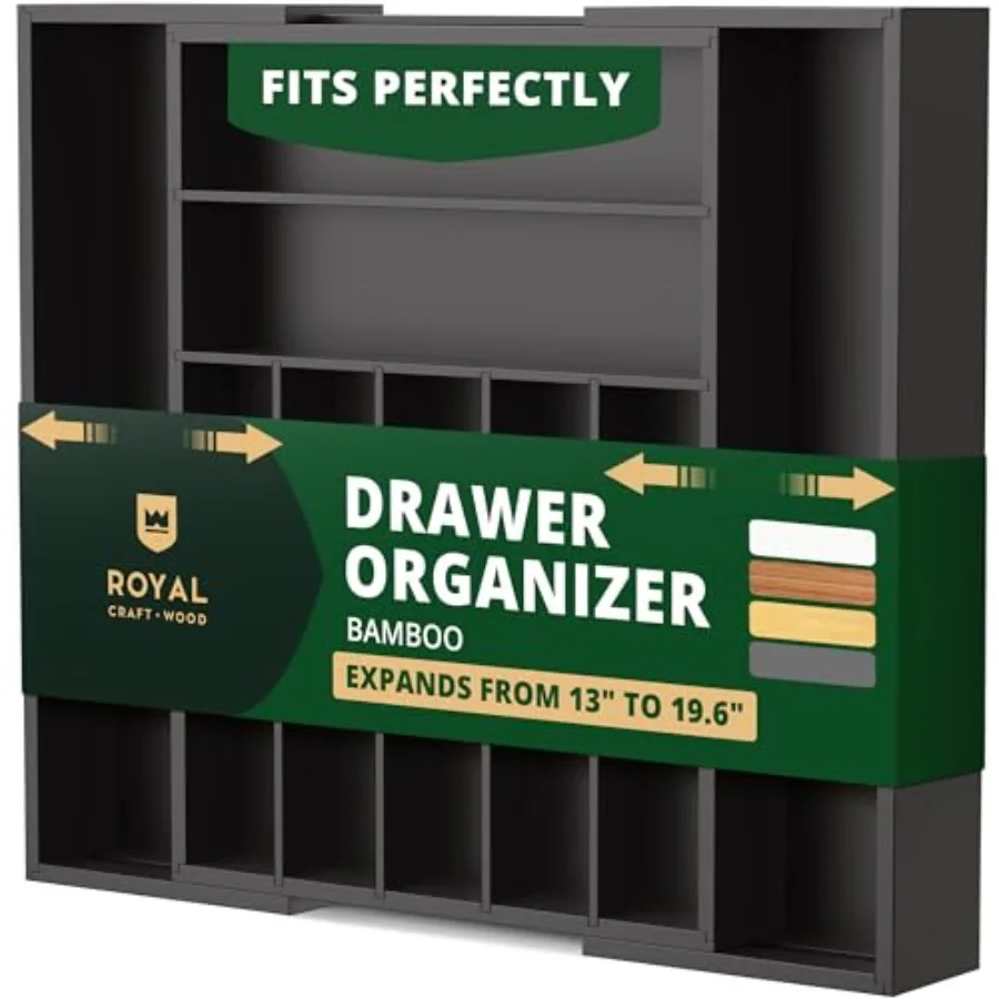 

Luxury Bamboo Kitchen Drawer Organizer - Silverware Organizer - Utensil Holder and Cutlery Tray with Grooved Drawer Dividers fo