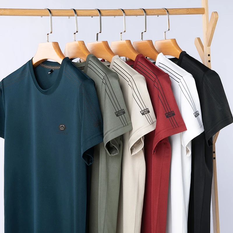 تي شيرت رجالي من الحرير الجليدي ، علامة تجارية راقة ، مطبوع ، عمل ، كاجوال ، بدون أثر ، جيد التهوية ، رقبة دائرية ، ملابس رجالية ، صيف ، حار ، جديد ، ساخن ،