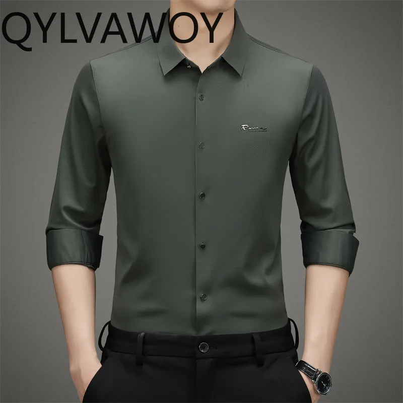 QYLVAWOY Shirts for Men 2024 Spring Autumn Clothes Mens Shirts Business Casual Top Black Shirt Underwear Camisas De Hombre