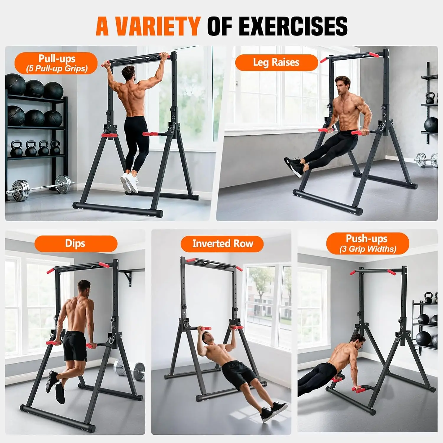 Home Gym Strength Station Folding Power Tower For Pull Up Dip Push Up Training Holds 440 Lbs