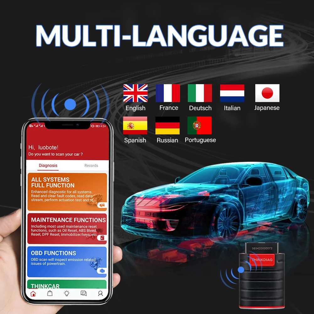 Thinkcar Thinkdiag 1 New Version OBD2 Scanner Bluetooth,All System Diagnostic Tools ECU Coding Bidirectional Diagnostic Tool Automotive Scanner OE Level Car Code Reader for iOS & Andriod 15+ Resets, FCA AutoAuth, Active Test view 2