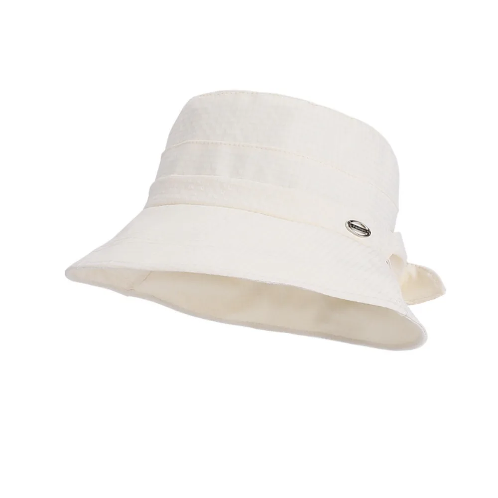 

Portable Bowknot Women Fisherman Hat Wide Brim Solid Color Bow Bucket Hat Sun Protection Breathable Sunscreen Visor Cap Girl