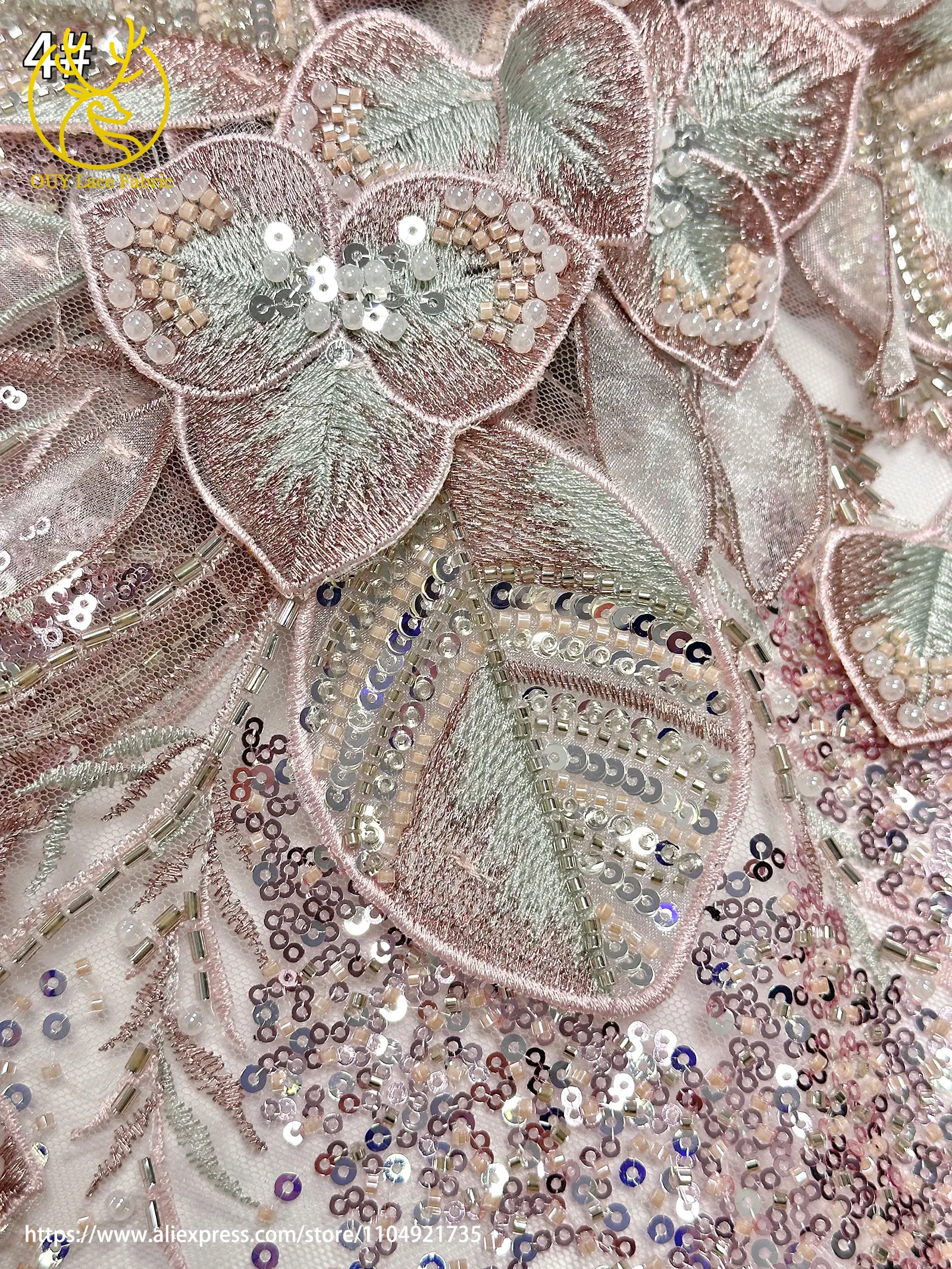 Französischer Luxus 3D-Blumen-Stickerei-Spitzenstoff 2026 Afrika Nigeria Pailletten-Perlen-Spitzenstoff für Braut-Hochzeitskleid Nähen – Detail 20
