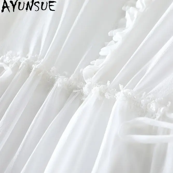 AYUNSUE 天然桑シルクドレス女性の服白いドレス女性のエレガントなドレス 2 点セット Vestidos パラ Mujer