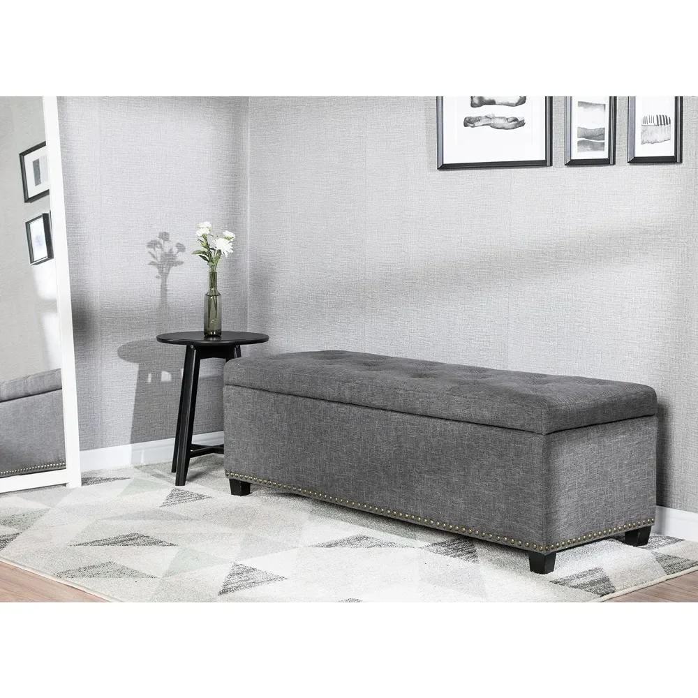 Thomas Rectangular Storage Ottoman Bench Travel Chair Large Footrest Office Foot Rest Under Desk Stone Grey Pouff Banquette Pouf