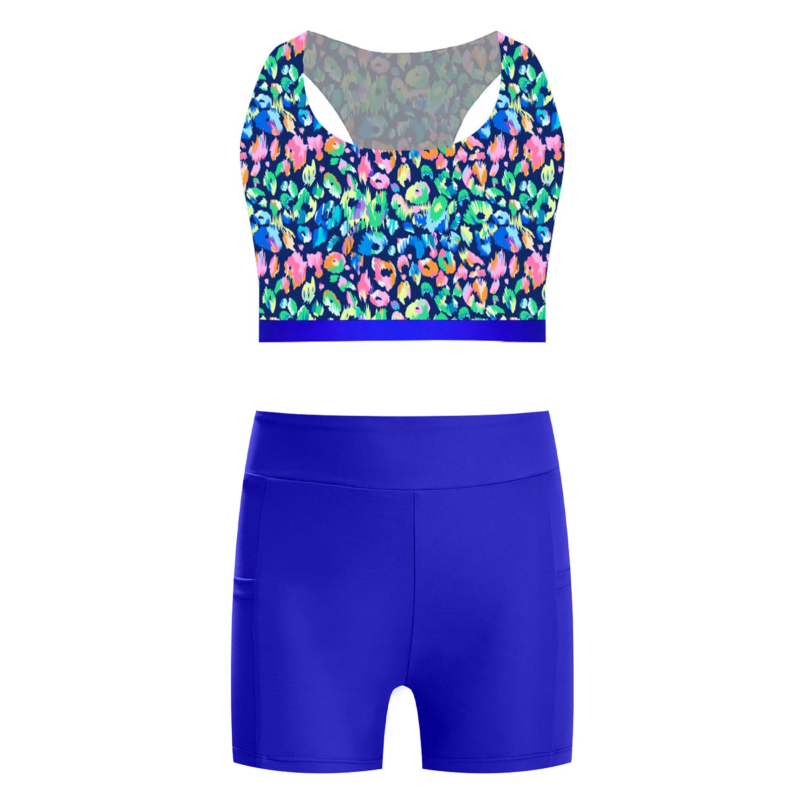 

Kids Girls Summer Moisture-Wicking Quick-Drying Sport Top Sleeveless Printed Vest with High Waist Shorts for Swimming Exercise