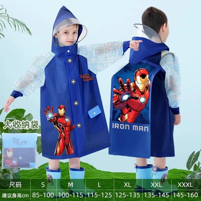 Disney children raincoat boy Spider-Man raincoat Iron man schoolbag raincoat thickened child baby kindergarten student poncho