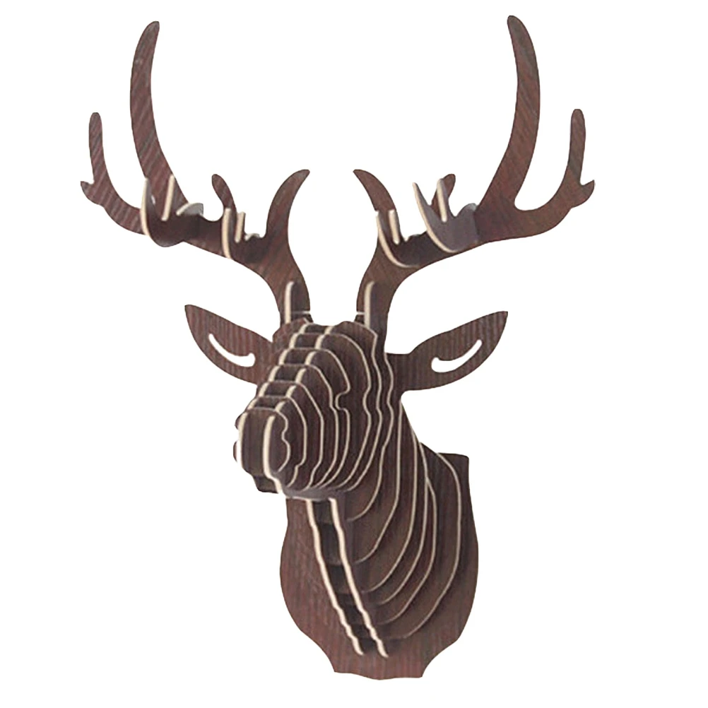 3D Wooden DIY Animal Deer Head Puzzle Model Home Office Wall Hanging Storage Holders Racks Craft Home Decor