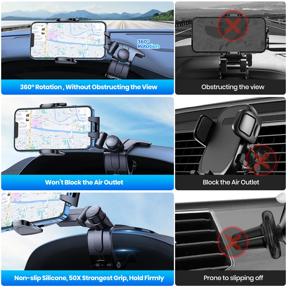 TOPK Car Phone Holder for Dashboard [Multi-Angles&Stable] Adjustable Cell Car Phone Mount Anti-slip Silicone Clip for Smartphone