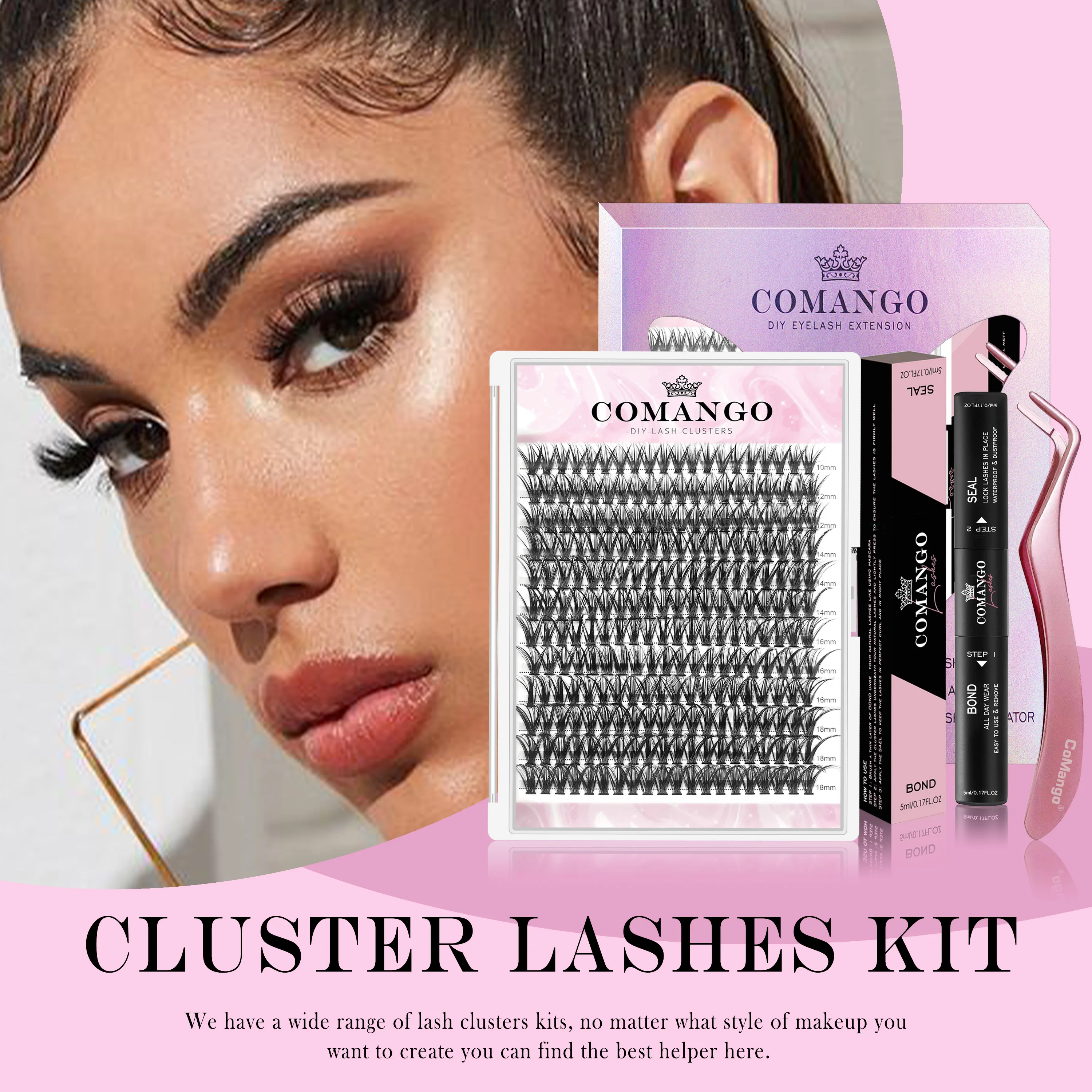 DIY Eyelash Extension Kit With 3D Volume Mix 10-18mm Lash Clusters Individual Lashes Tweezers Eyelash Bond And Seal Glue