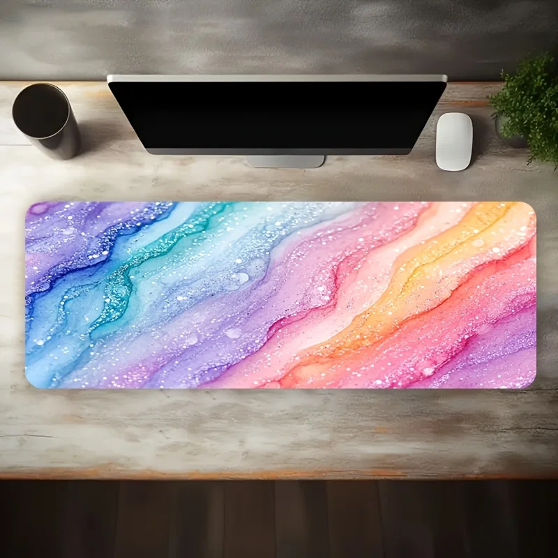 Vibrant Rainbow Glitter Marble Large Mouse Pad Non-Slip Extended Desk Mat for Gaming Office Laptop and Workstation Setup - view 3