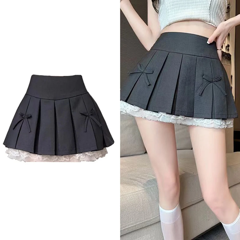 نزهات غير رسمية، تنورة عالية الخصر باللون الرمادي، تنورة قصيرة للإجازات، تصميم بلون سادة، مناسبة لجميع المواسم، تفاصيل القوس #6