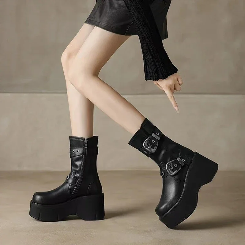 

NEW Autumn Winter Women Flats Heel Women Long Boots High Quality Leather Ladies Knight Boots Casual Knee-high Boots Wedges New