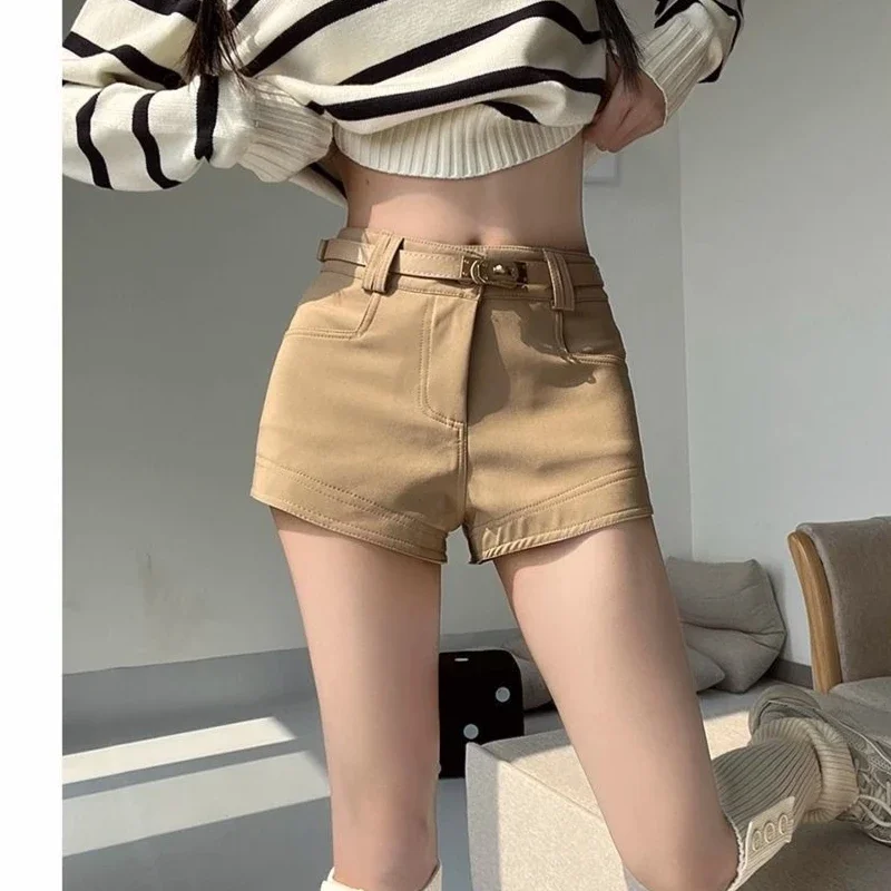 Women High Waist Boot Shorts Casual Belted Khaki Pants Fleece Lined  Spring Fall