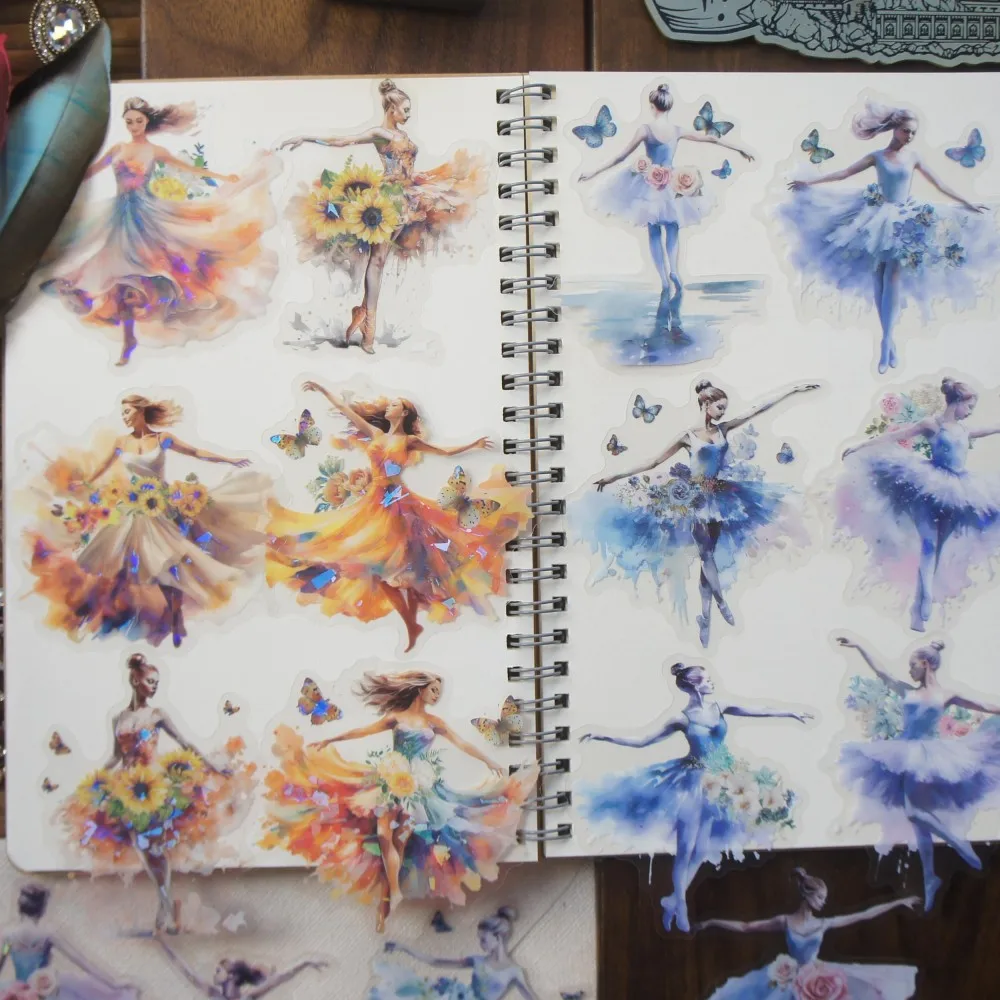 

10 Pcs Laser Diamond Pattern Elegant Modern Ballet Dancer Style PVC Sticker Scrapbooking DIY Gift Decoration Tag