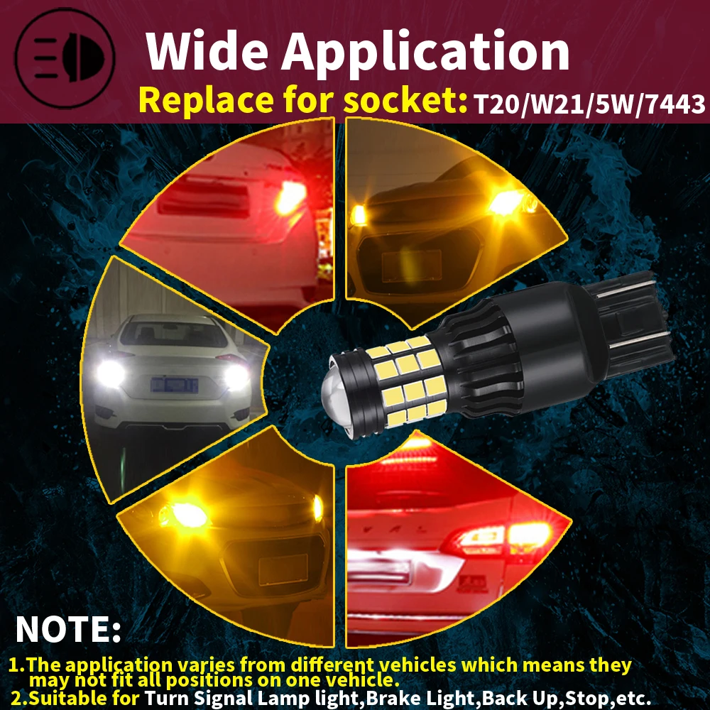 2pcs T20 W21/5W 7443 W21W 580 7440 LED Brake Lamp Tail Light Canbus Car Stop Diode Bulb 12v For Nissan Pathfinder R52 2013~2024